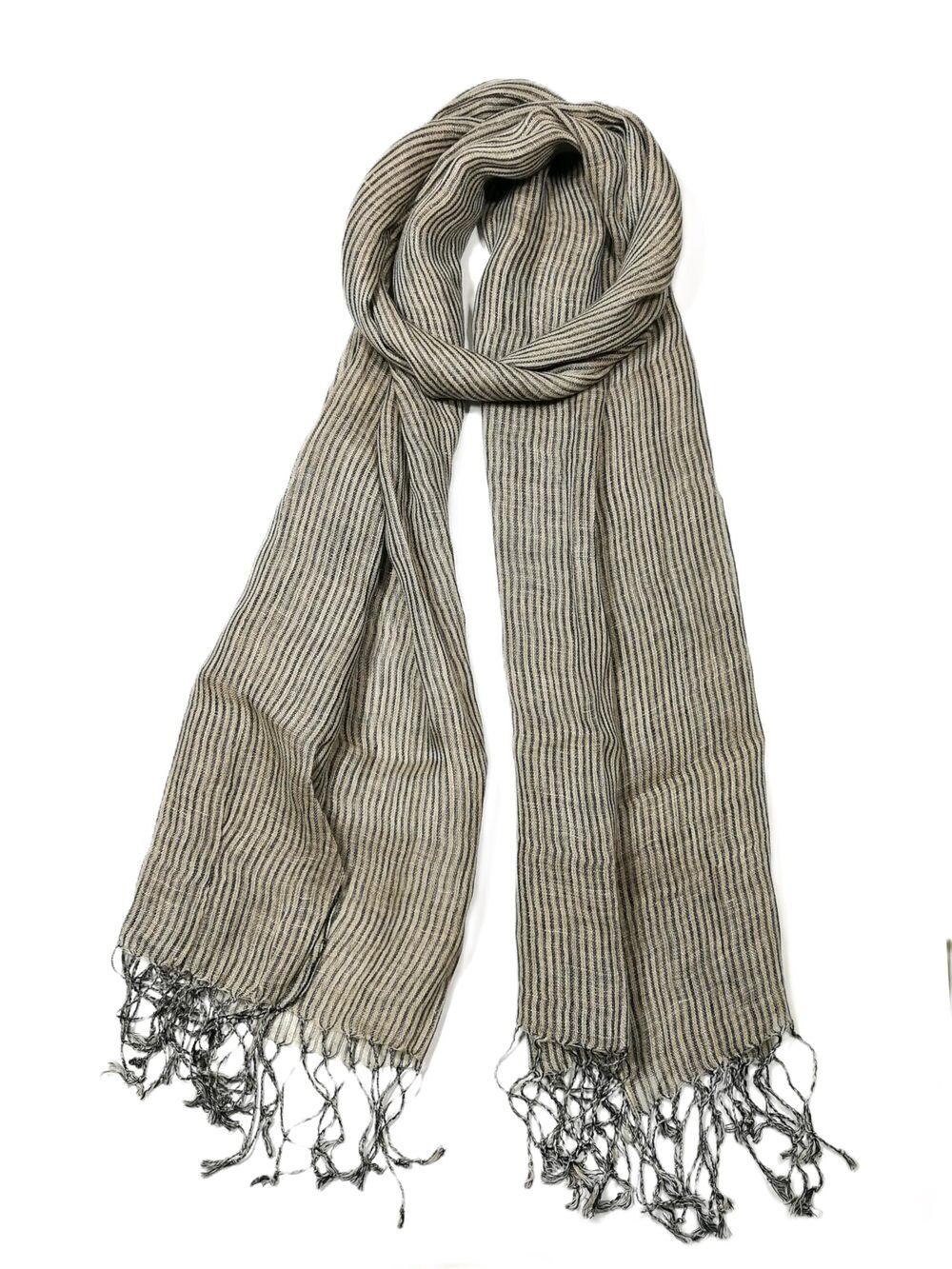 5400 Unisex Natural Color 100% Linen Scarves and Thin-Stripes